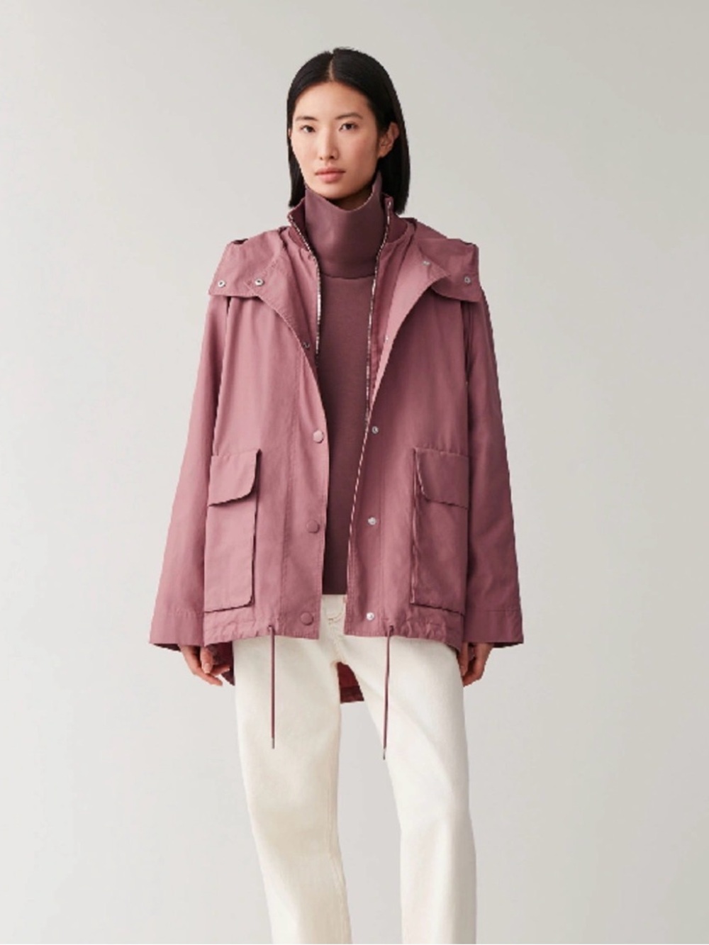 COS Dusty Pink Hooded Utility Jacket Coat - Size XS